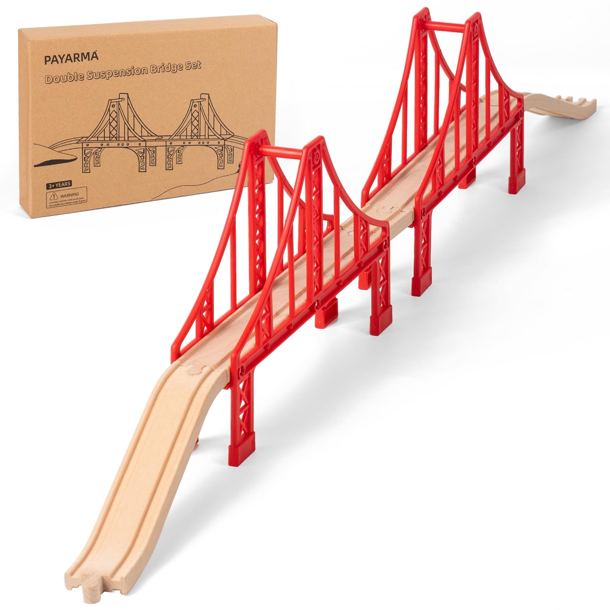 Wooden Train Track Accessories Train Railway Accessories Double Suspension Train Bridge Toy Train Set for Toddlers 3-5 Train Tracks Compatible with