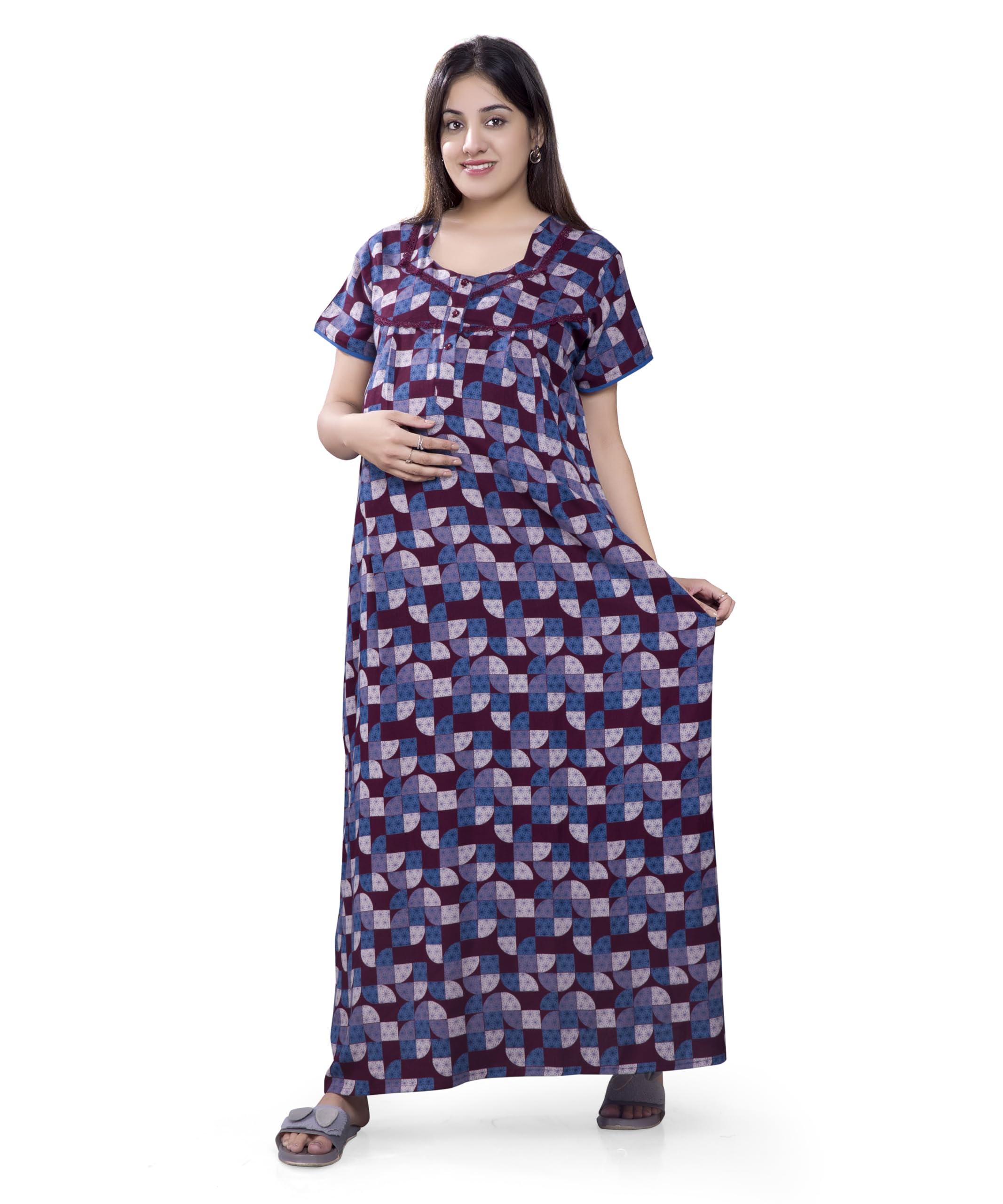 mamma's maternity Feeding Long Nighty | Pre & Post Pregnancy Floral Printed Maxi | Nighty for Pregnant Woman | Nursing Maxis for Breastfeeding for Mothers with Pockets-picture-13