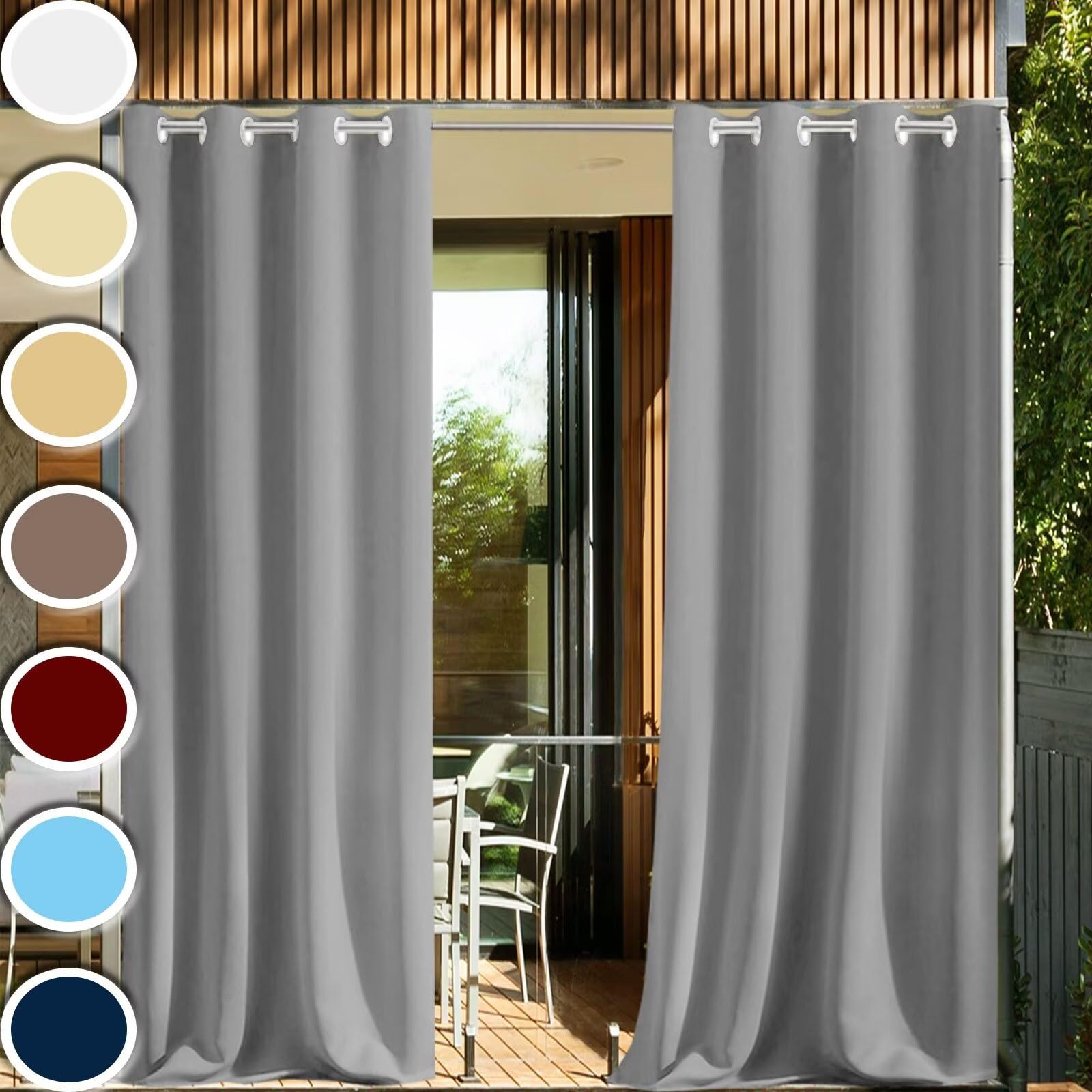 Rideau Extérieur Terrasse Imperméable HUAXIQUE à Oeillets - 178L X 220H Cm Gris Foncé - Protection UV50+