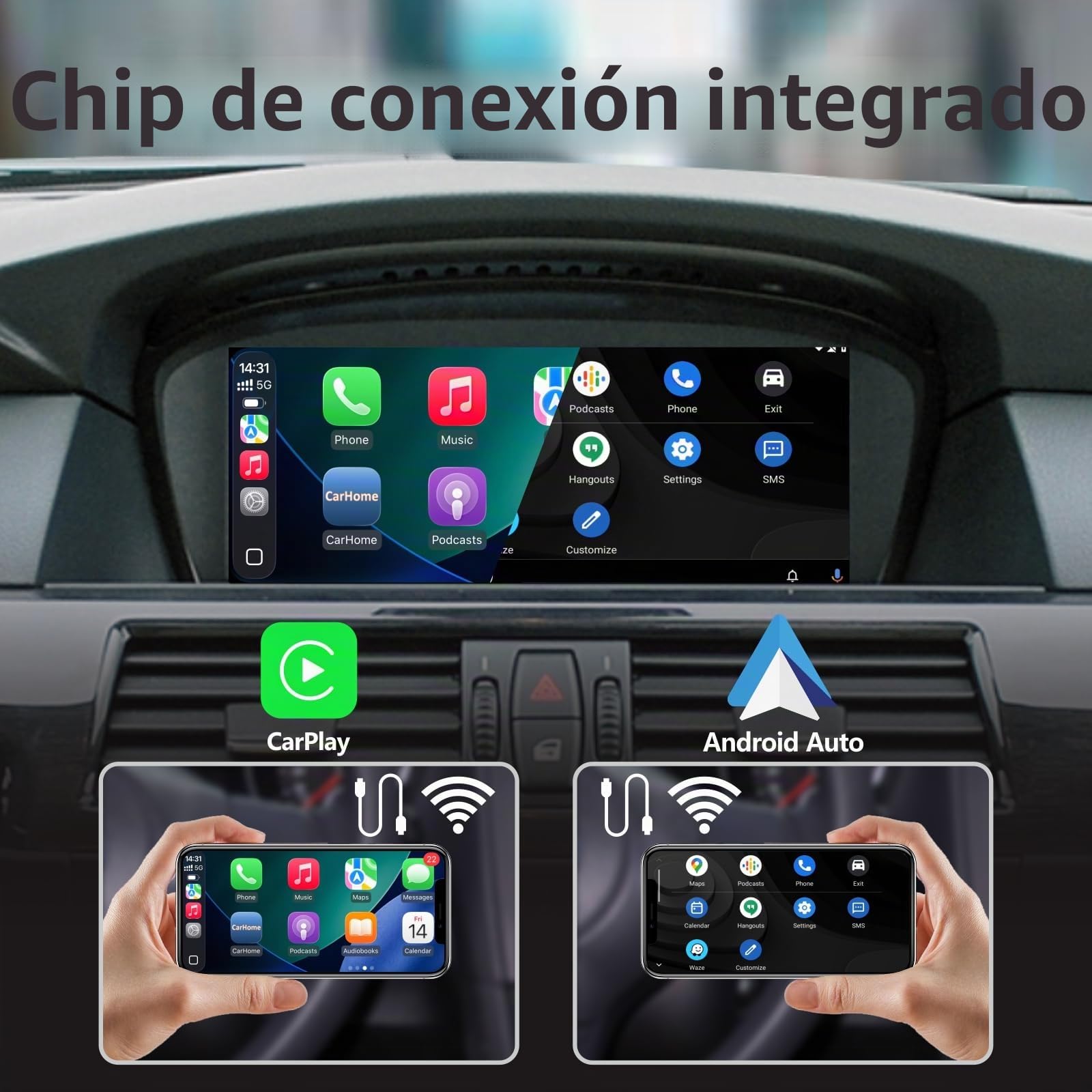 Radio de Coche Pantalla para BMW 3/5/6 Serie E60/E61/E63/E64 E90/E91/E92E93(2003-2008) Estéreo Inalámbrico CarPlay/Android Auto Bluetooth RDS