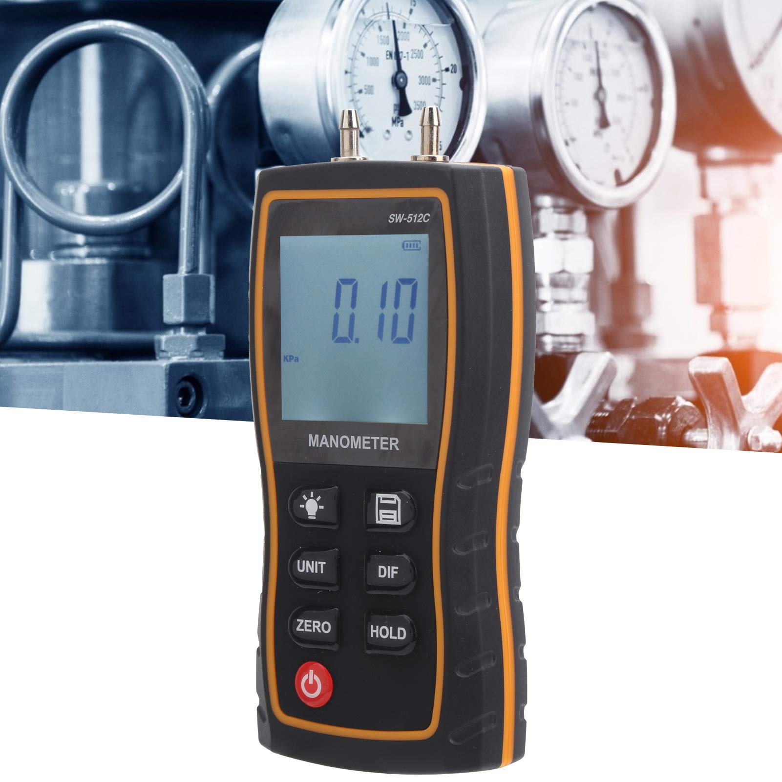 SW-512C Medidores de presión diferencial Manómetros con pantalla digital Probador de presión de gas HVAC de alta precisión Barómetros de aire de mano con conexión rápida Bolsa de manguera