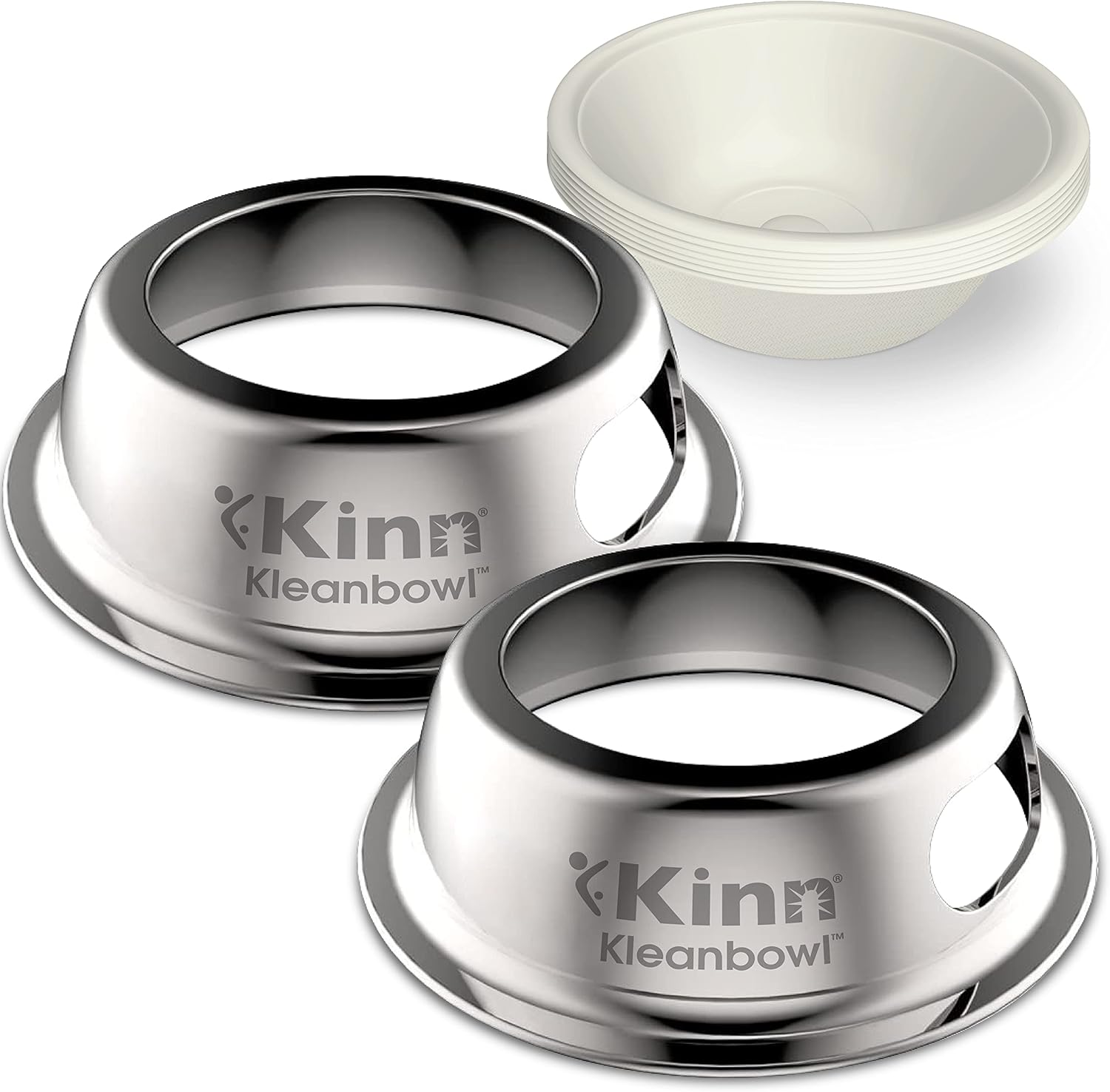Kinn Kleanbowl Pet Bowl Stainless Steel Frame with Compostable Refills, 8 oz (Pack of 2)  Spill-Proof Stable Disposable Pet Bowls for Easy Cleaning and Healthy Pets, No Plastic