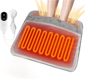Double-Sided Electric Heated Foot Warmer for Feet, Feet Warmer Foot Heating Pad with 9 Levels Temp and 3 Timers, Foot Warmers for Bed, Under Desk, Office, Birthday Xmas Gifts for Women MenGrey