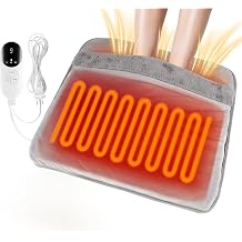 Double-Sided Electric Heated Foot Warmer for Feet, Feet Warmer Foot Heating Pad with 9 Levels Temp and 3 Timers, Foot Warmers for Bed, Under Desk, Office, Birthday Xmas Gifts for Women Men(Grey)
