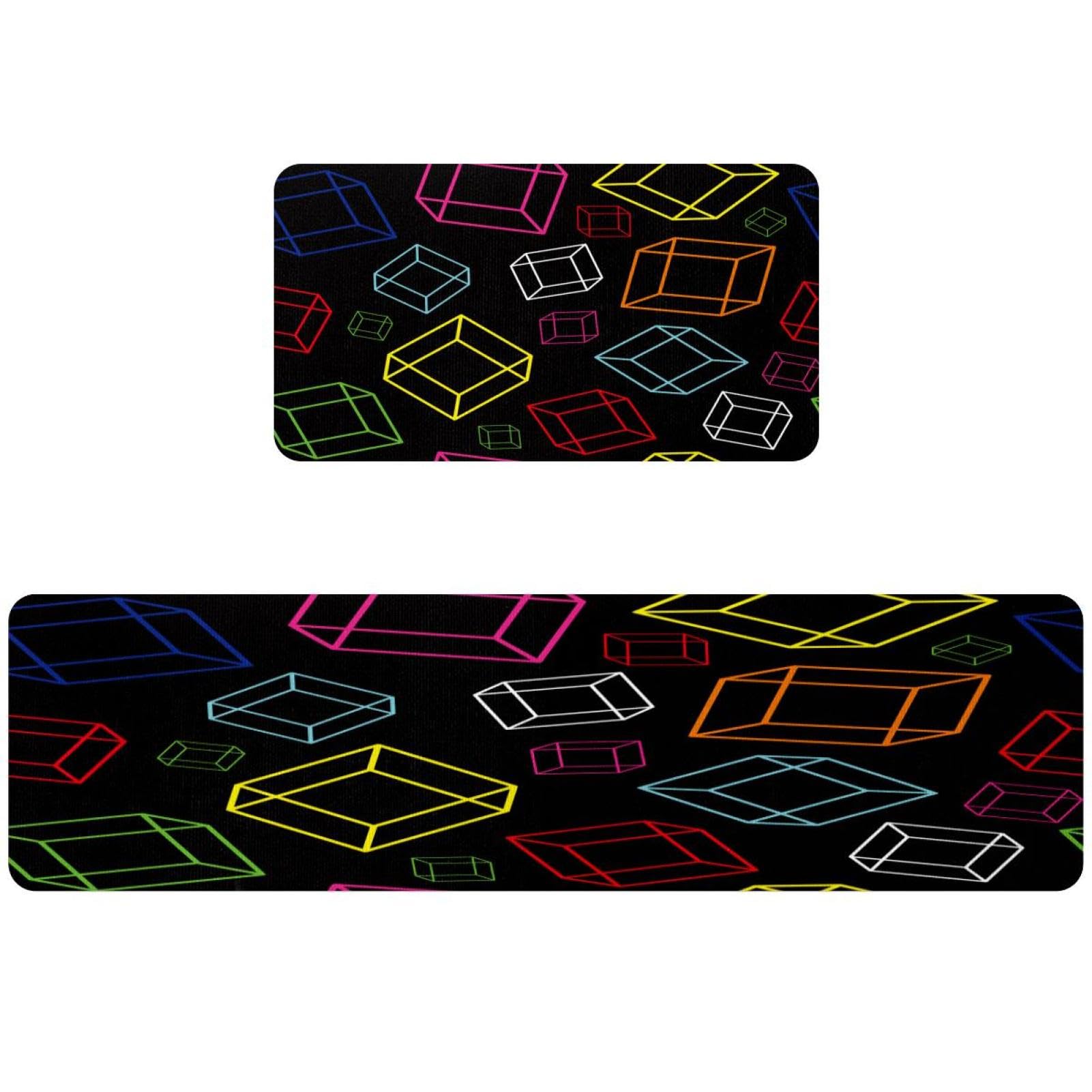 Tapis de cuisine antidérapants carrés lavables lot de 2 anti-taches noirs