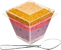 Vista 9 de DLux 100 mini tazas cuadradas de postre de 2 onzas (sin cucharas), taza de plástico transparente para aperitivos de parfait, pequeño cuenco