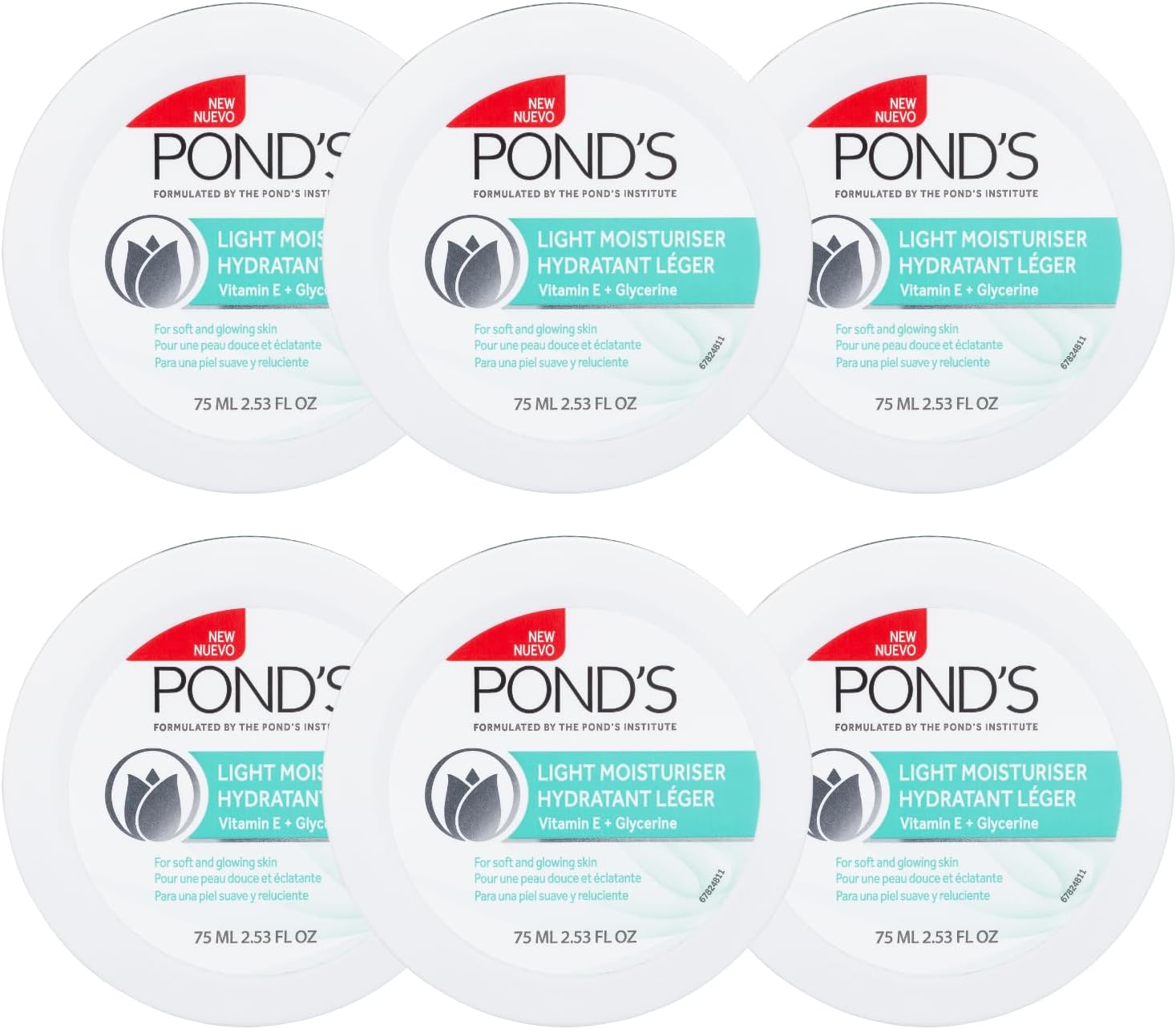 Pond's Light Moisturizer Cream, For Soft and Glowing Skin, Vitamin E, 6-Pack of 2.53 Fl Oz Each