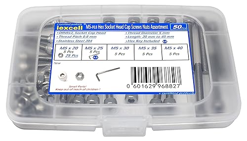 iexcell 50 piezas M5 x 2025303540 de acero inoxidable 304 hexagonal, tornillos de cabeza de casquillo, kit de surtido de tuercas hexagonales