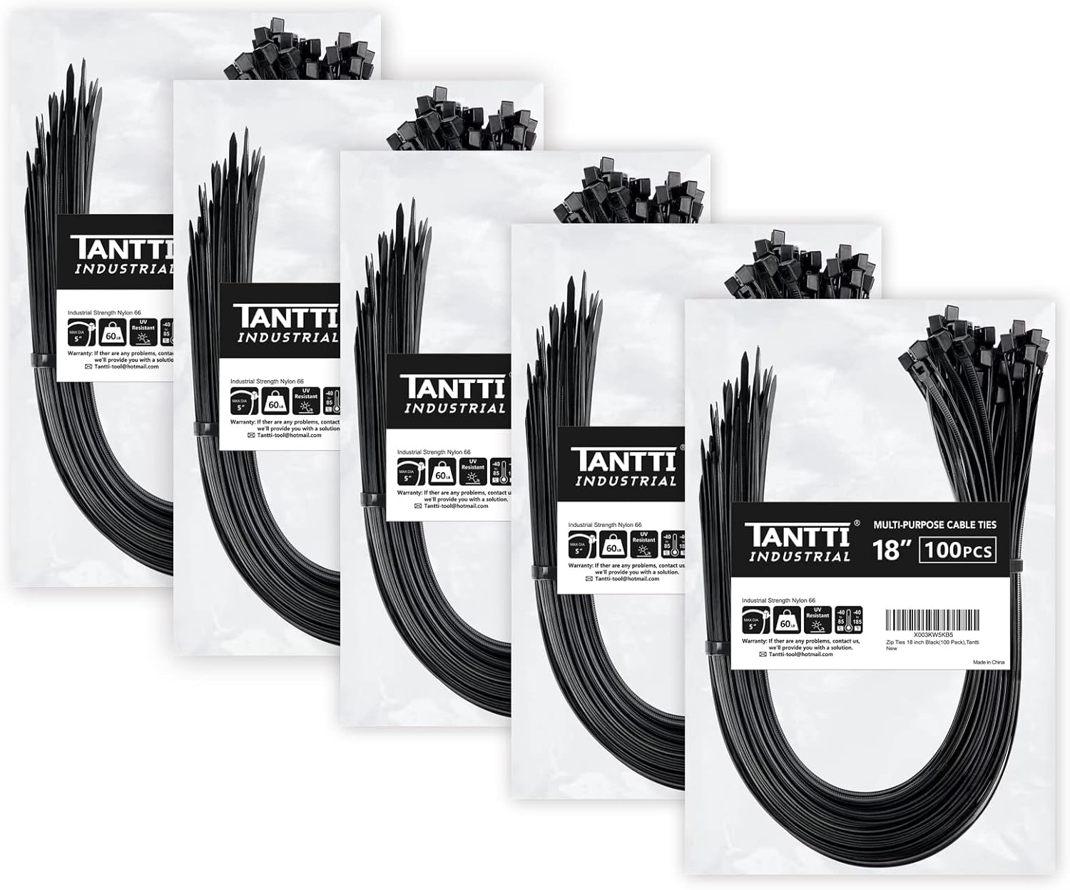 Zip Ties 18 inch (500 Pack), Black, 60lb Tensile Strength, UV Resistant Cable Ties for indoor and outdoor Use, by Tantti Supply
