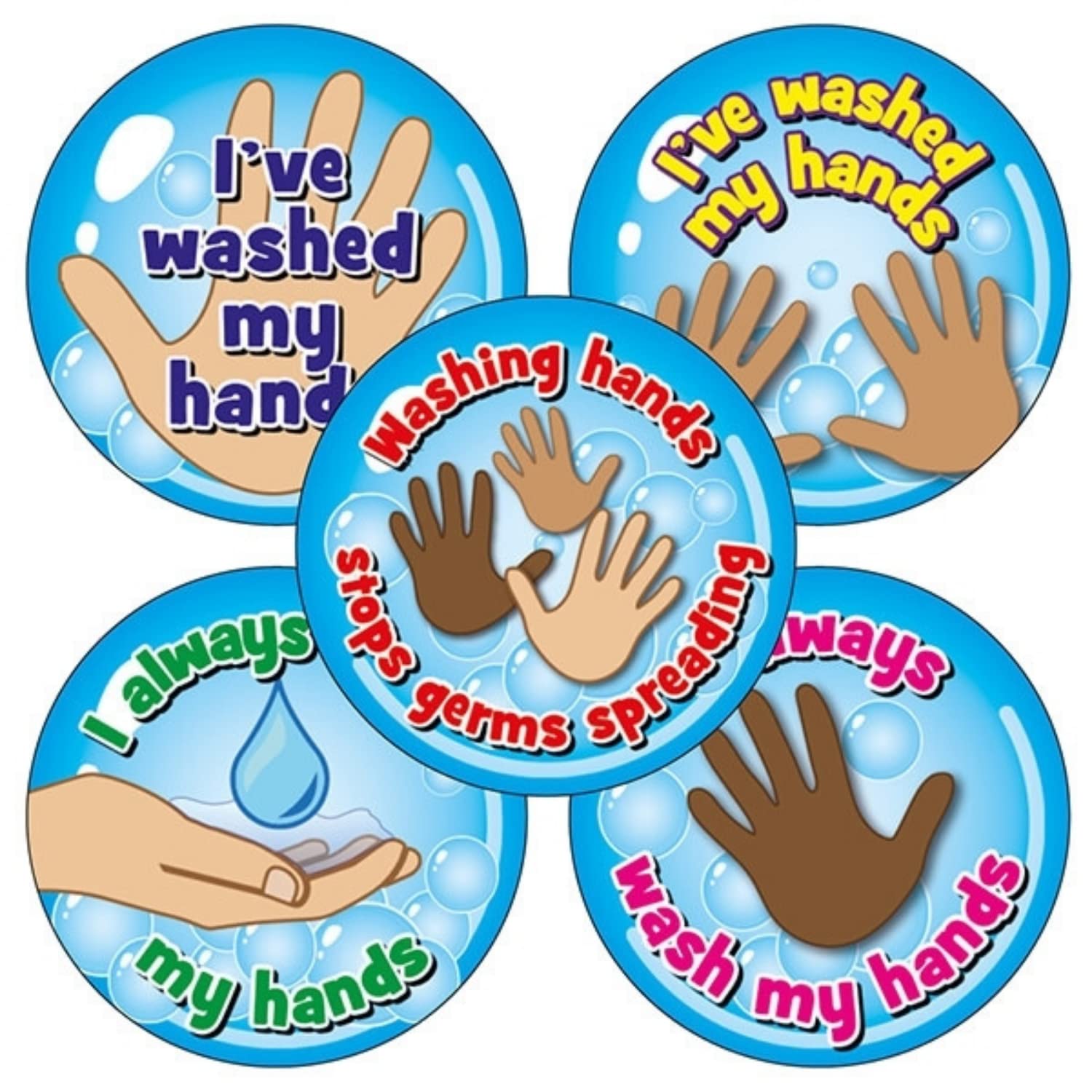 100 Mixed I've Washed My Hands Childrens Pupils Hygiene Cleanliness School Teachers Stickers 32mm Primary Teaching Services