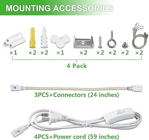 Miniatura 6 de Paquete de 4 Luces LED de Taller de 4 Pies para Garaje, 50W 6000K 7500LM Luz Blanca, Montaje Colgante/en Superficie, Plug and Play, Luces LED de