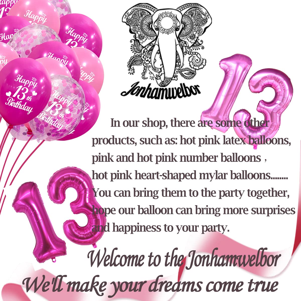18-Pack Pink 13th Birthday Balloons - 12 Inch Latex Balloons With Confetti For Party Decorations