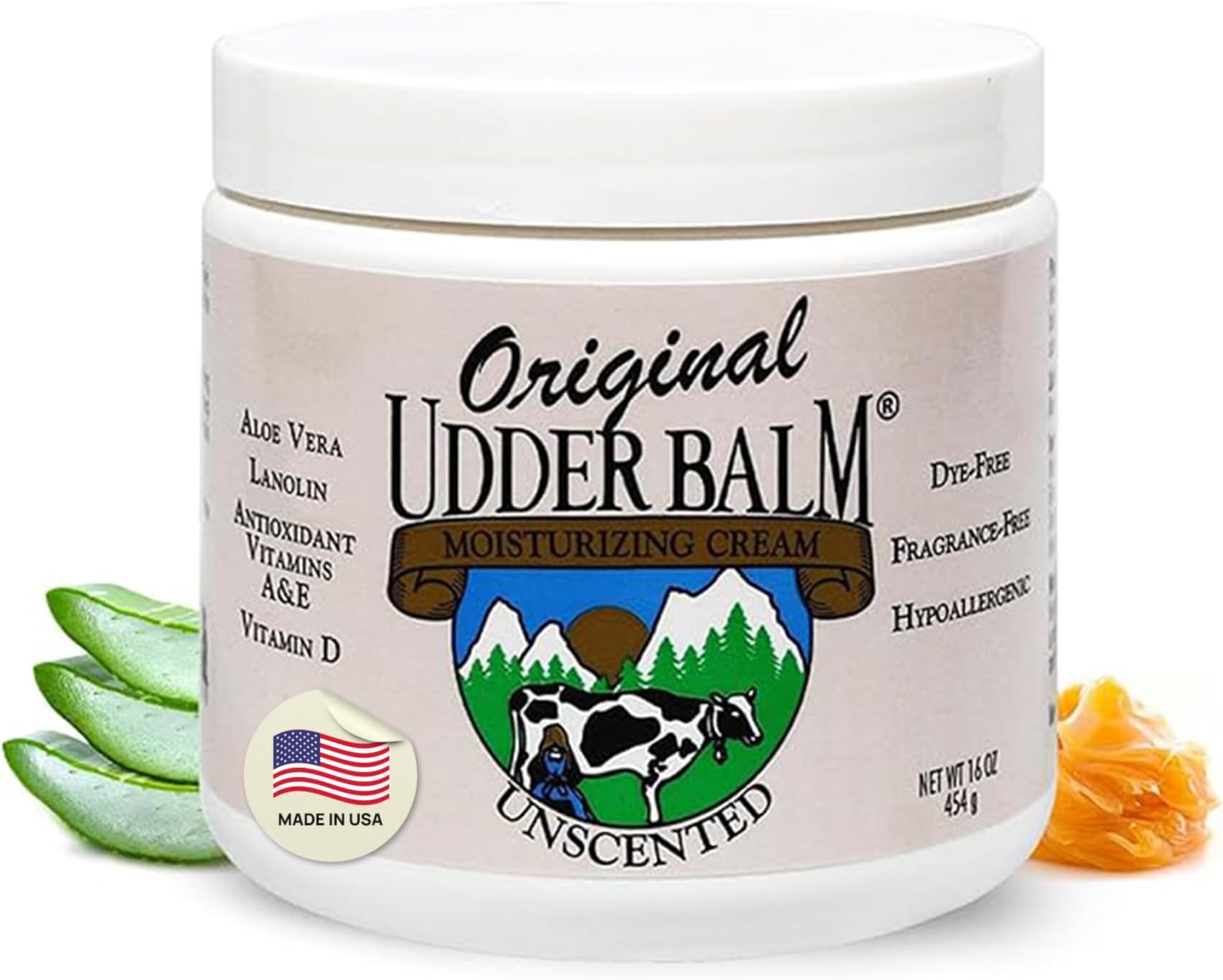 Original Udder Balm Unscented Jar - Made in USA - Hypoallergenic, Dry Skin Relief for Hands, Feet & Face, Moisturizer for Sensitive, Cracked Dry Skin, 16 Fl Oz