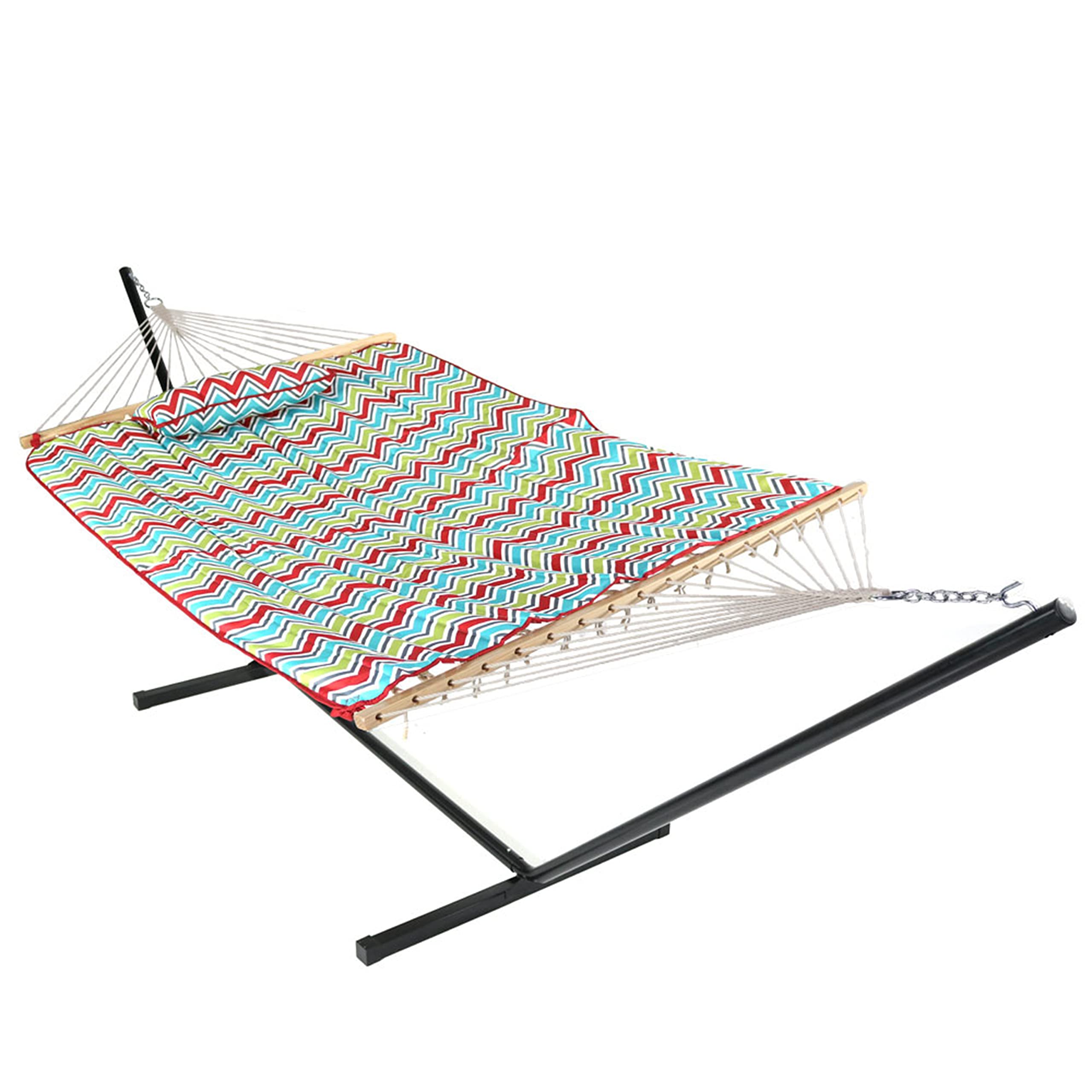 Sunnydaze Cotton Rope Hammock with Stand, Pad, and Pillow - 275 Pound Capacity - Multiple Color Options