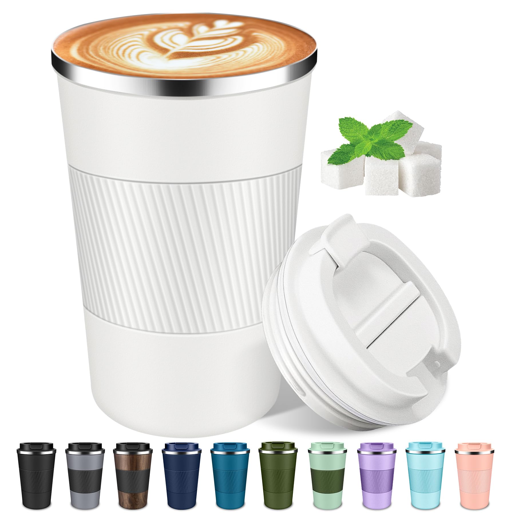 JVOKAT Tasse à Café Isotherme, Tasse à Café De Voyage, Tasse à Café Isotherme à Double Paroi Avec Poignée, Tasse Thermique Avec Couvercle Anti- Déversement, Tasse De Camping (355 Ml, Noir