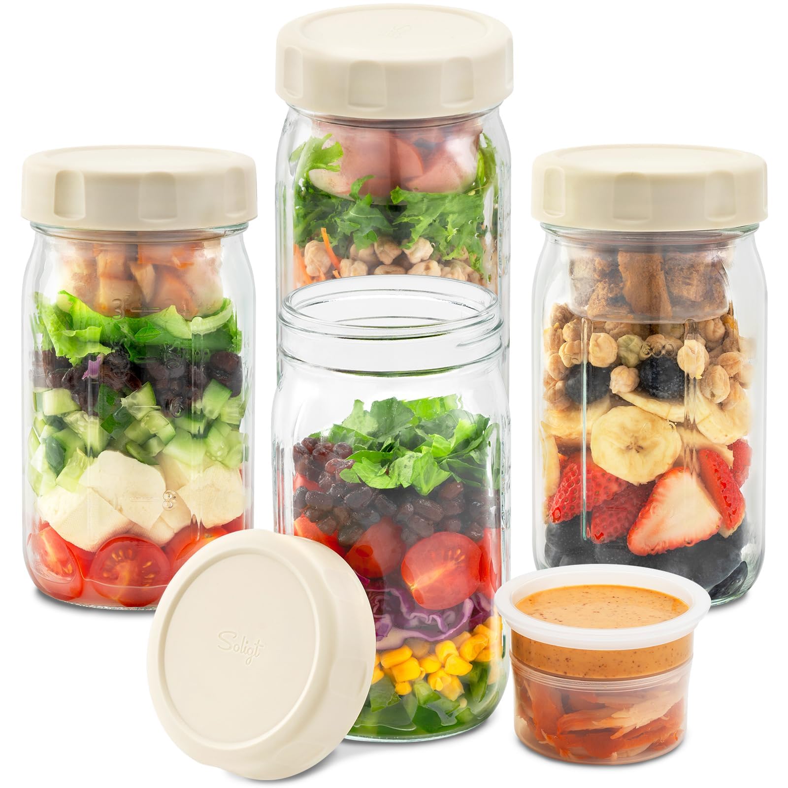 Barattolo per insalata portatile in vetro, ideale per pendolari picnic e mantenere il cibo fresco con chiusura ermetica per lunghi viaggi