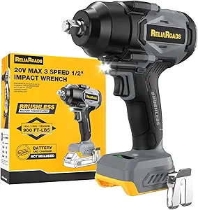 900 Ft-lbs Cordless Impact Wrench, 1/2 Inch Impact Gun Compatible DeWALT 20V MAX Battery, Brushless Constant High Torque Impact Driver with 3 Speed, Tool Only (No Battery Included)