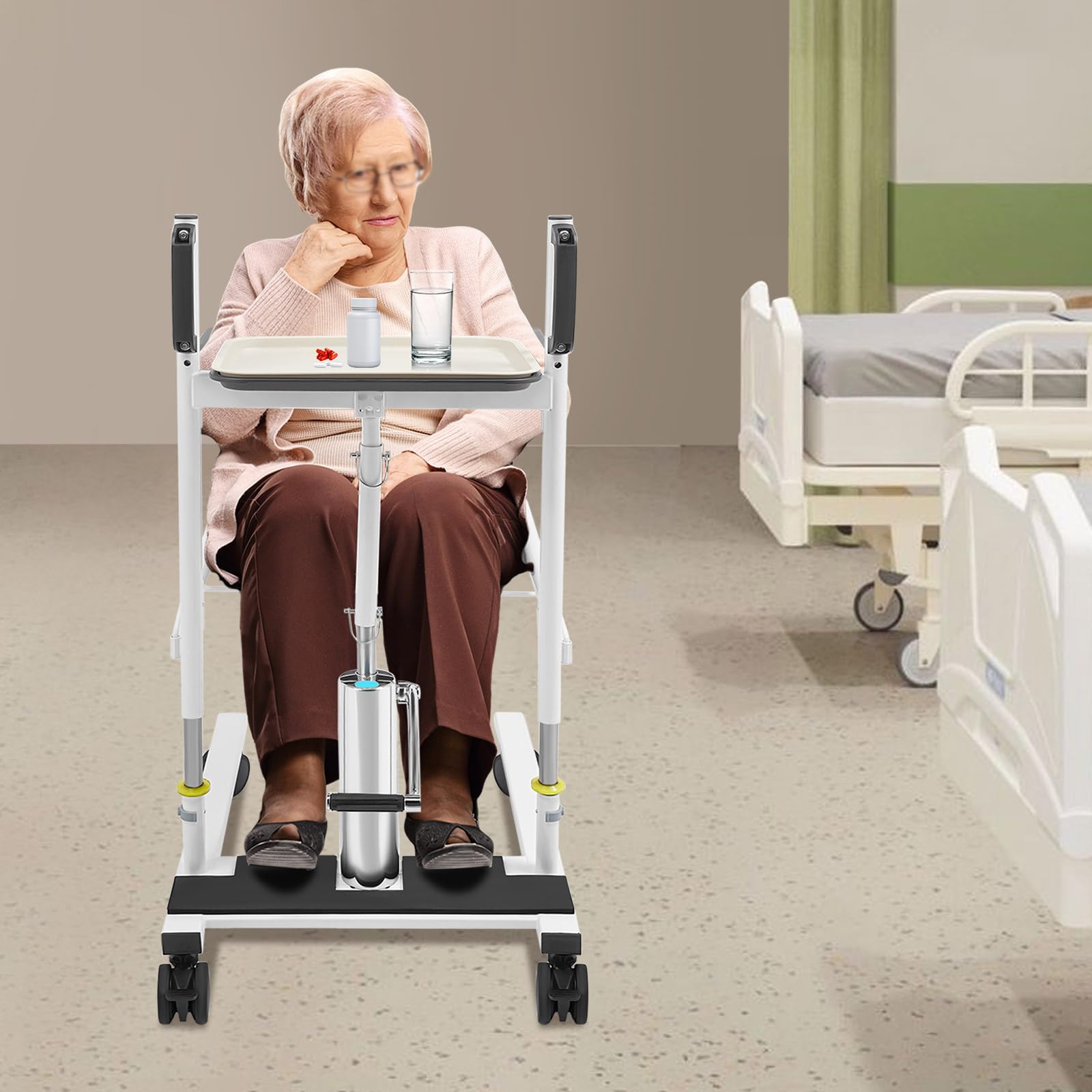Silla HidráUlica De Transferencia De Pacientes 150kg | Silla GeriáTrica Con Inodoro, Asiento Dividido 180°, Altura Regulable, Para Personas Mayores Y Movilidad Reducida