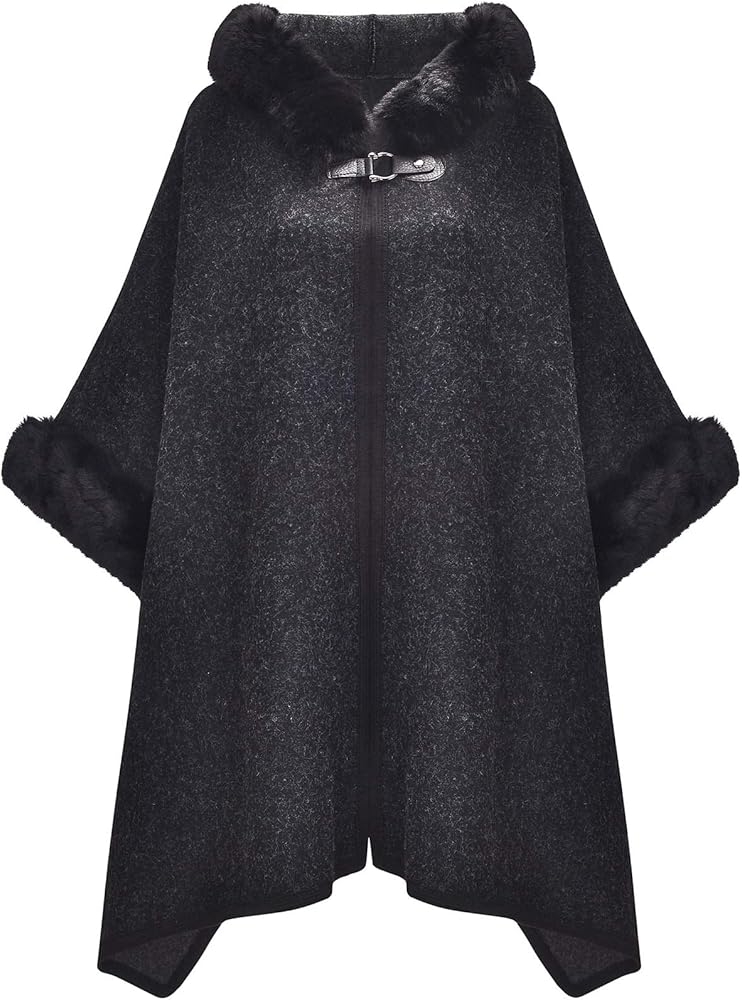 ZLYC Women Winter Fashion Faux Fur Trim Layers Hooded Cardigan