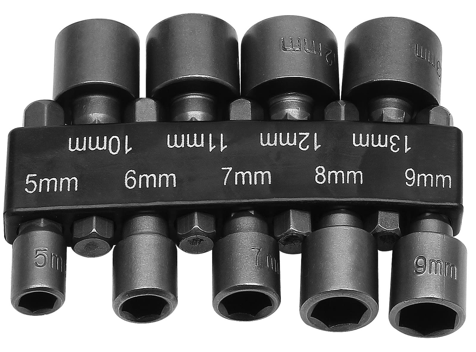 Aracombie 9pcs Power Nut Driver Set Metric Hex Socket Drill Bits Chuck Adapter, Electronic Hex Key Socket Set with 1/4 Inch Hex Shank, No Magnetic