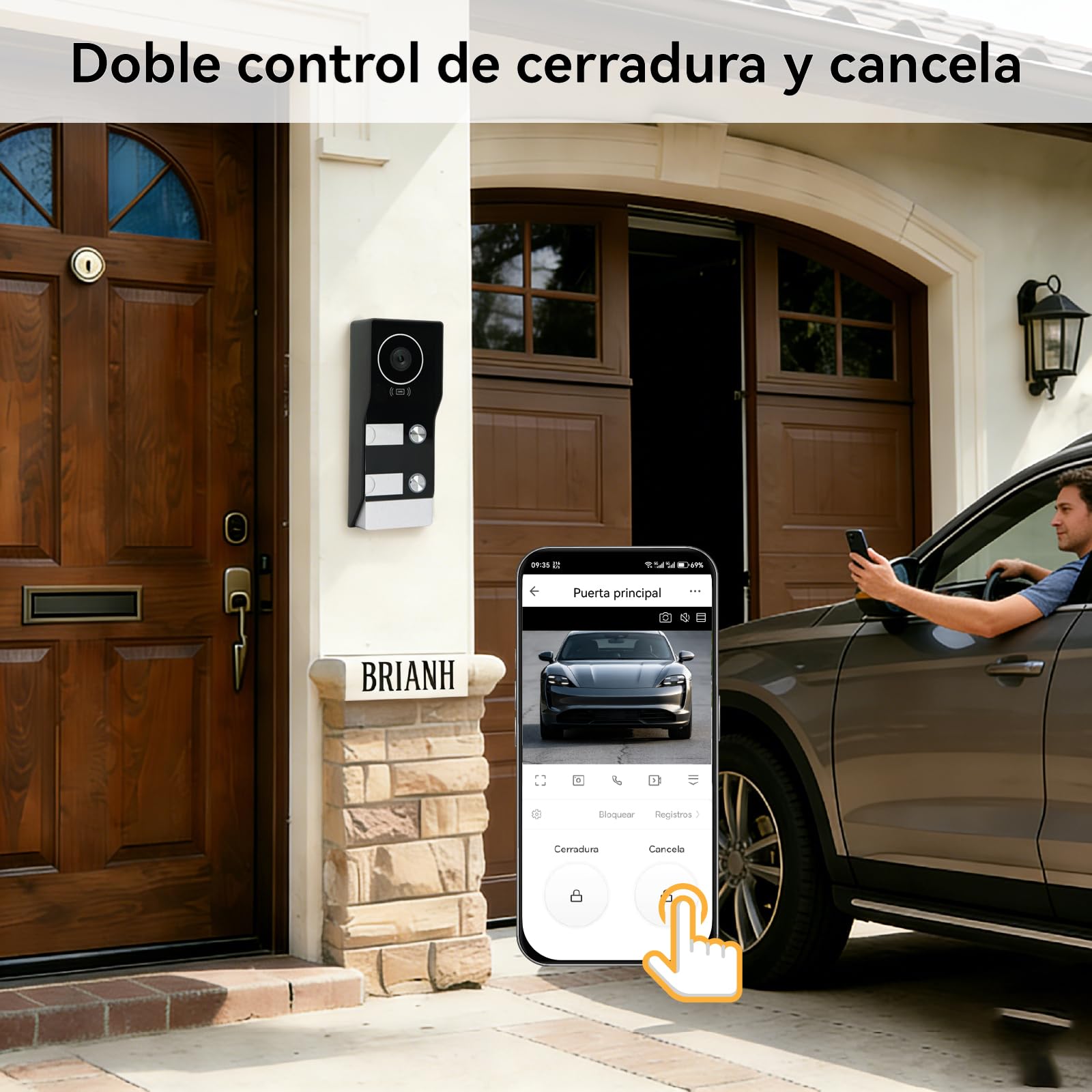 Videoportero 2 Hilos, Timbre Video Sistema Intercomunicador, 2 Videoporteros Táctil 7'', Desbloqueo en Remoto por App/RFID, Detección de Persona, Audio Bidireccional, Kit para 2 familias