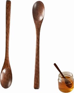 19.8cm(7.8인치) 작은 나무 커피 및 에스프레소 스푼 꿀 스푼 2개, 젓기용 긴 손잡이, 차, 꿀 병 및 향신료 사용에 이상적
