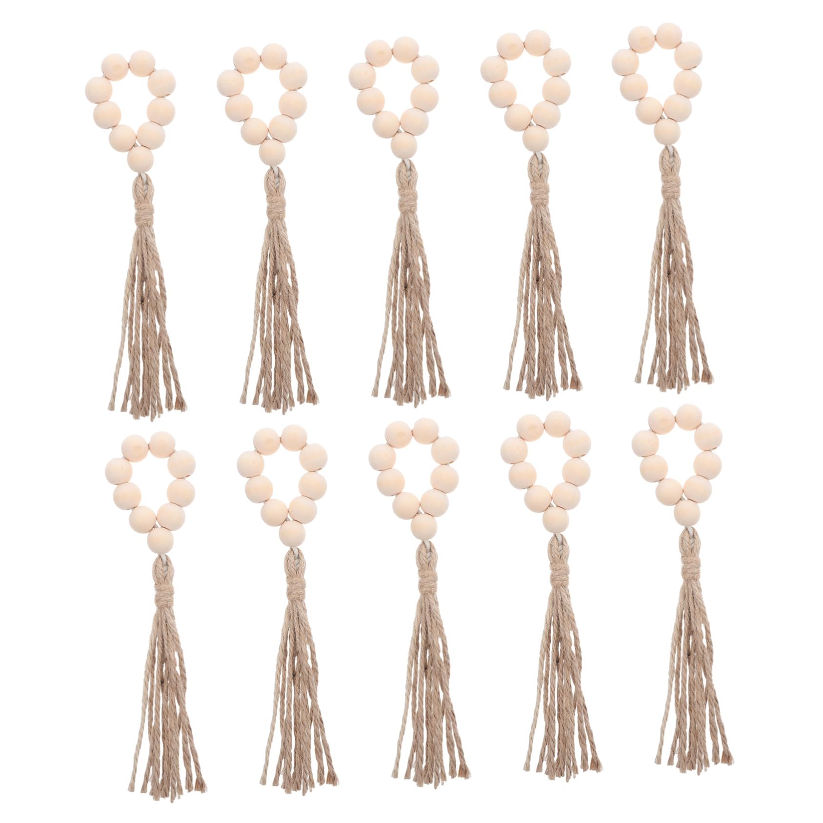 Guirnalda de cuentas de madera BAZEITFLOW con borlas decorativas para colgar en pared beige pack 10