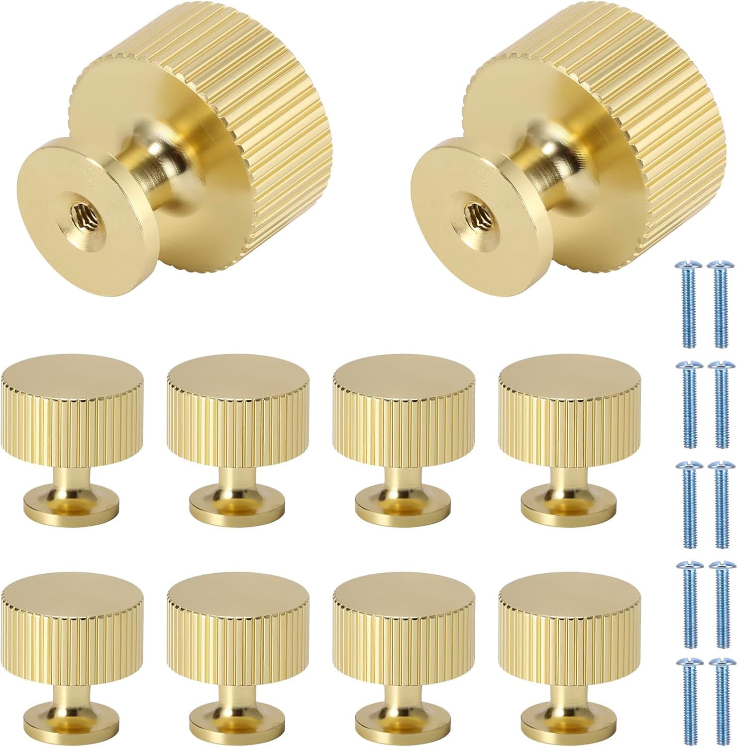 Palmcee 10 Pieces Door Knobs, Gold Round Drawer Knobs with Mounting