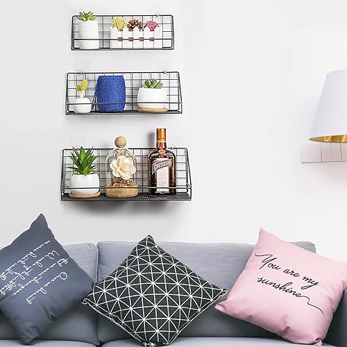 Miniatura 5 de ROFAY Juego de 3 estantes flotantes, estantes de almacenamiento montados en la pared para dormitorio, sala de estar, baño, cocina, oficina y más,