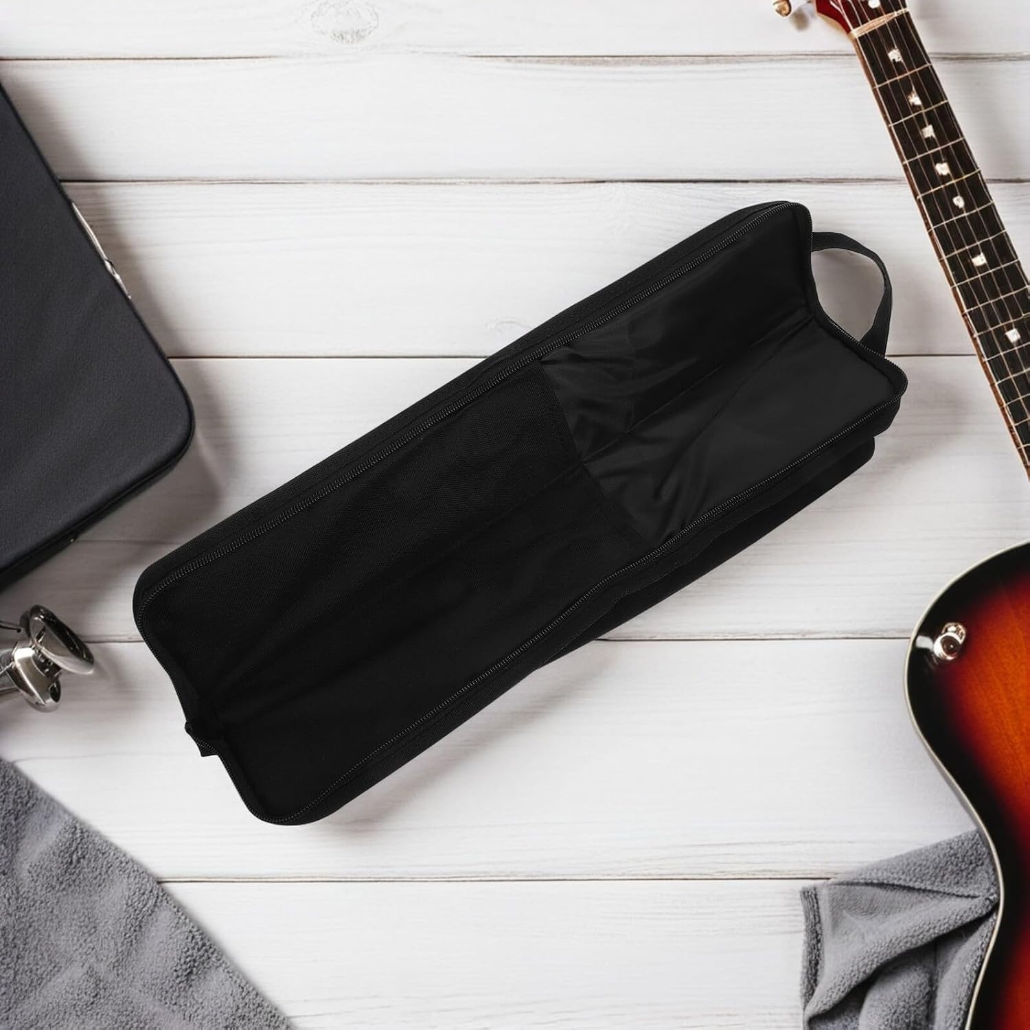SOLUSTRE Portable Drumstick Case Bag for Drummers, Thickened Black Shoulder Mallet Holder with Storage for 4 Pairs, Portable Drum Stick Carrying Bag for Percussion Practice and Travel