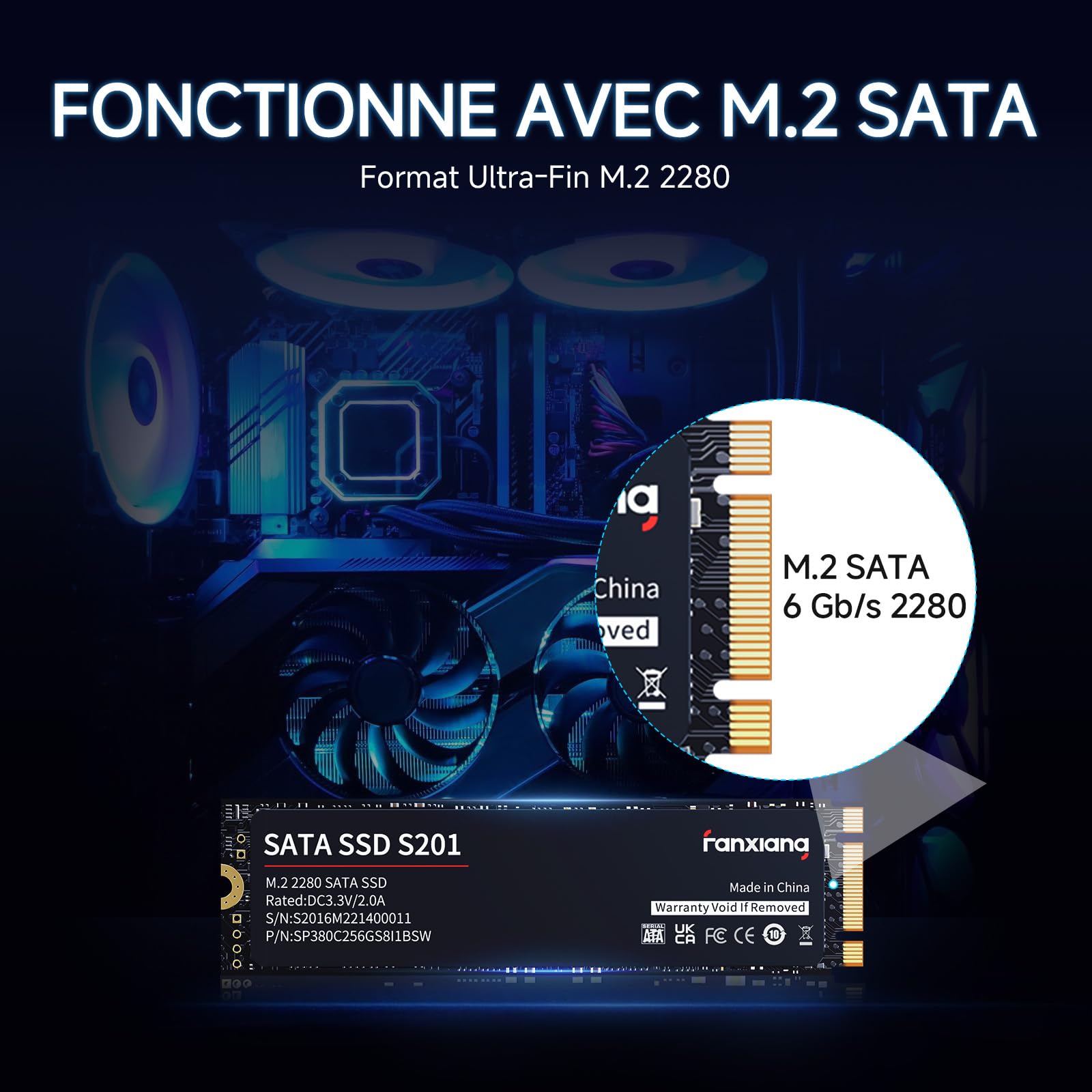 fanxiang S201 SSD M.2 SATA 128Go, M2 2280 SATA III 6 Go/s, Jusqu'à 550 Mo/s Lecture, 420 Mo/s Écriture, Cache SLC, 3D NAND, Disque Dur Interne Compatible PC Portable & Desktop (M.2 SATA, 128GB)
