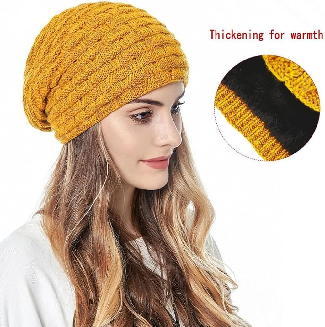 Gorro Cálidos De Invierno Gorro para Hombres Y Mujeres, De Lana Térmico Cálido para Invierno, Punto Holgado Grueso con Calavera Al Aire Libre