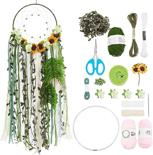 Vista 10 de INFUNLY Kit para hacer atrapasueños de bricolaje, atrapasueños hecho a mano con flores artificiales, cinta de borla morada, ocasión de boda