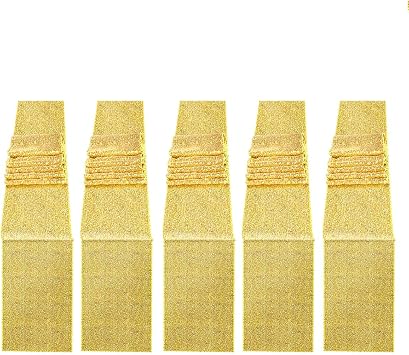 Gold Sequin Table Runner 12x108 Inch - Pack Of 10, Sparkly Party Decor For Weddings & Events