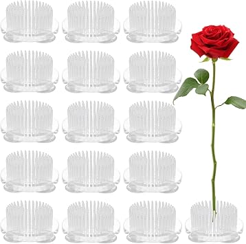 16 Pcs Flower Frogs, 1.9 in Clear Floral Arranging Tools, 3 Suction Cups, Plastic Flower Holder for, Wedding, Home Decor