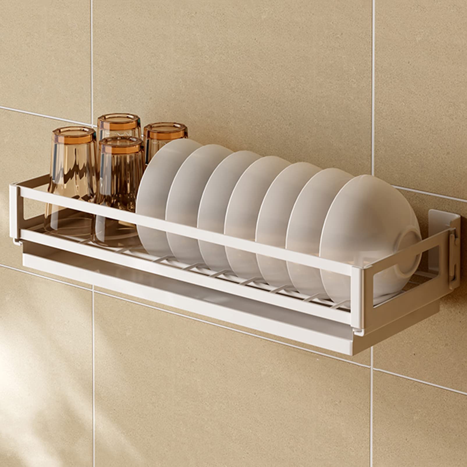 Fadiadem Wandmontierter Geschirrtrockner Utensilienhalter, Kitchen Cooking Supplies Shelf Organizer Bowl Rack Stand, Edelstahl-Plattenregal mit Abtropfblech, Besteckhalter Abtropfgestell Küche, Haushalt & Wohnen
