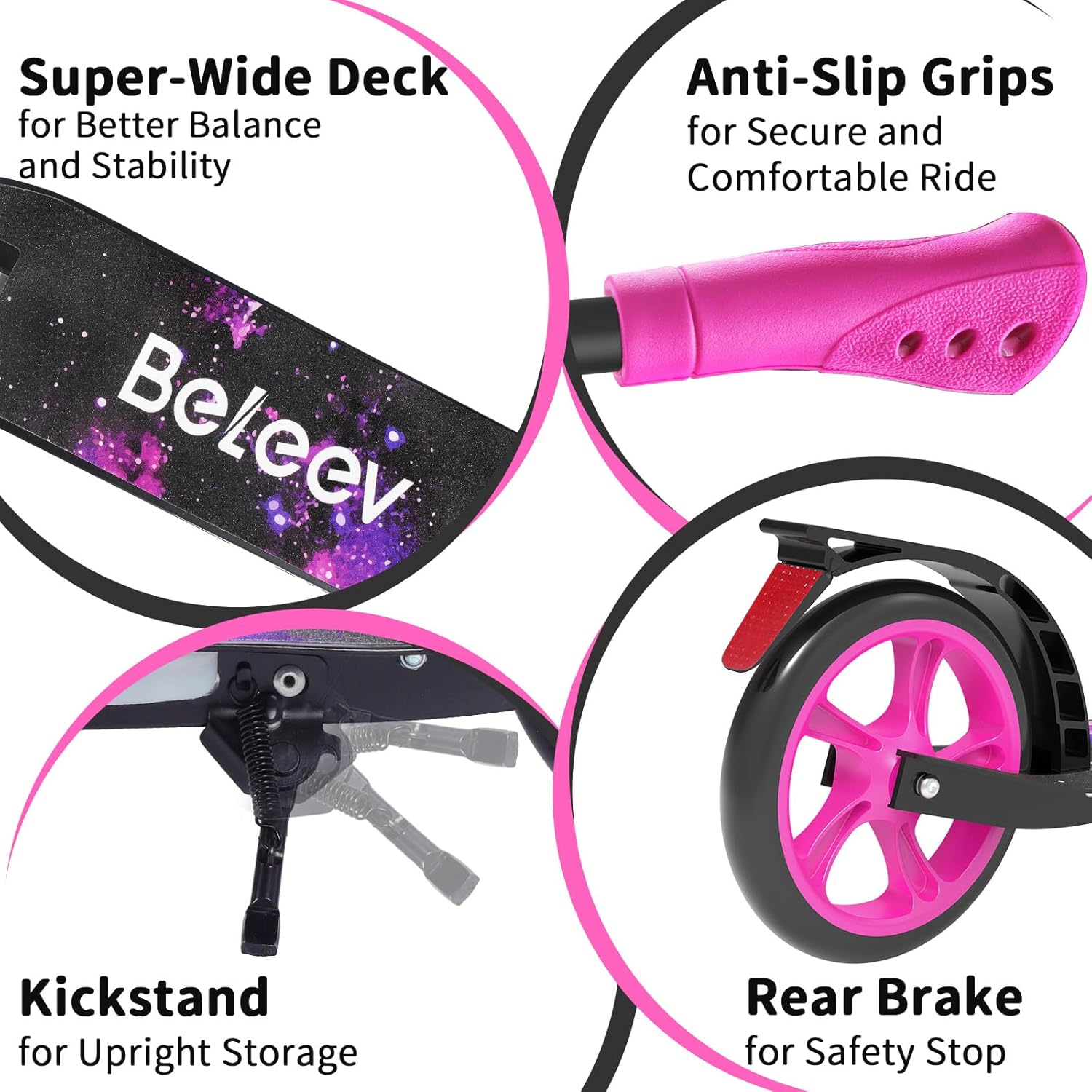 BELEEV V8 Scooters for Kids Ages 6+ with Light-Up Deck, 2 Wheel Folding Scooter for Adults Teens, 4 Adjustable Height, Lightweight Sport Commuter Scooter, Sturdy Frame, Max Load 220 lbs