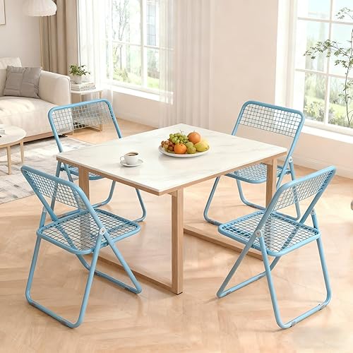 Miniatura 8 de Paquete de 4 sillas plegables, color azul, una sola pieza, diseño plegable que ahorra espacio para uso en interiores y exteriores