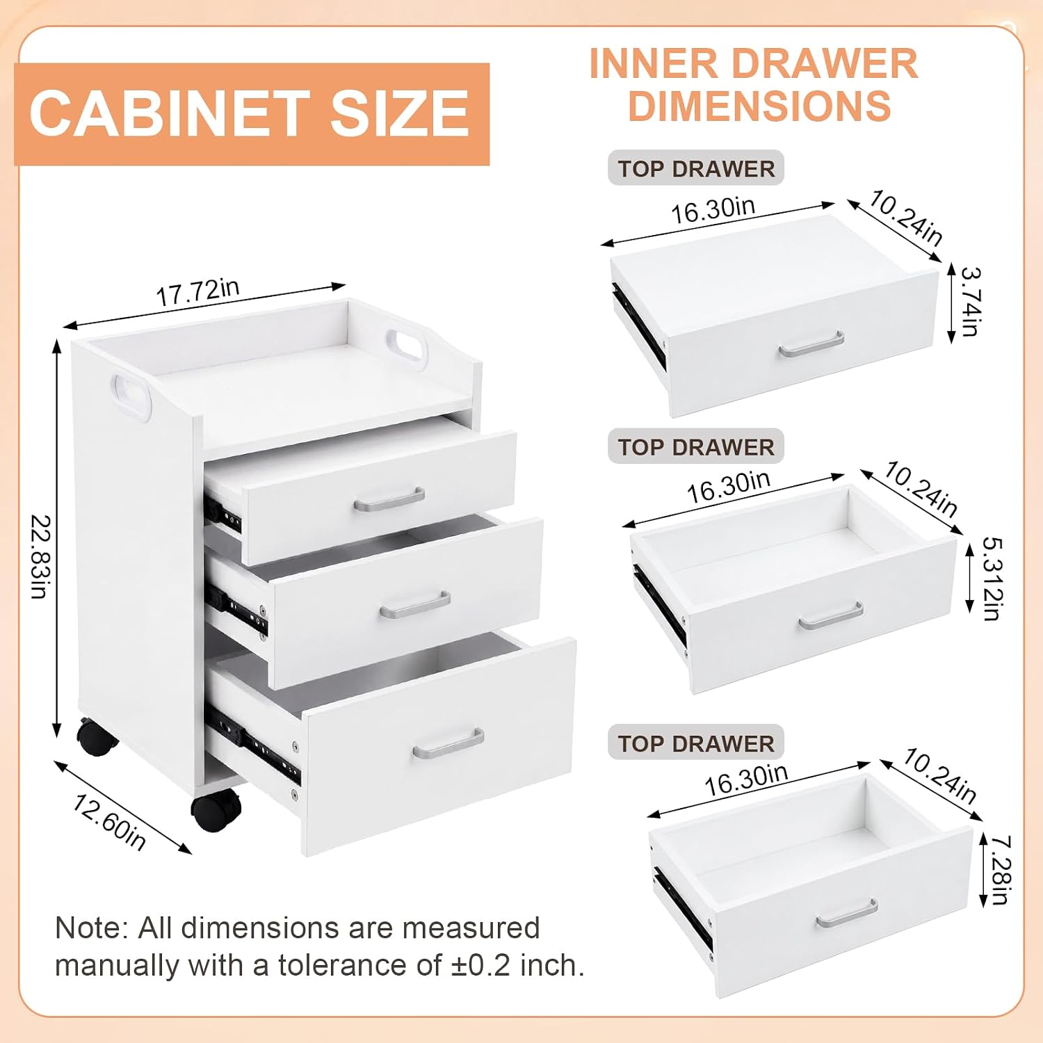 Nuanchu White Pedicure Trolley Rolling Cart with 3 Storage Drawers, Nail Salon Spa Organizer, Mobile Beauty Cart for Home and Professional Use