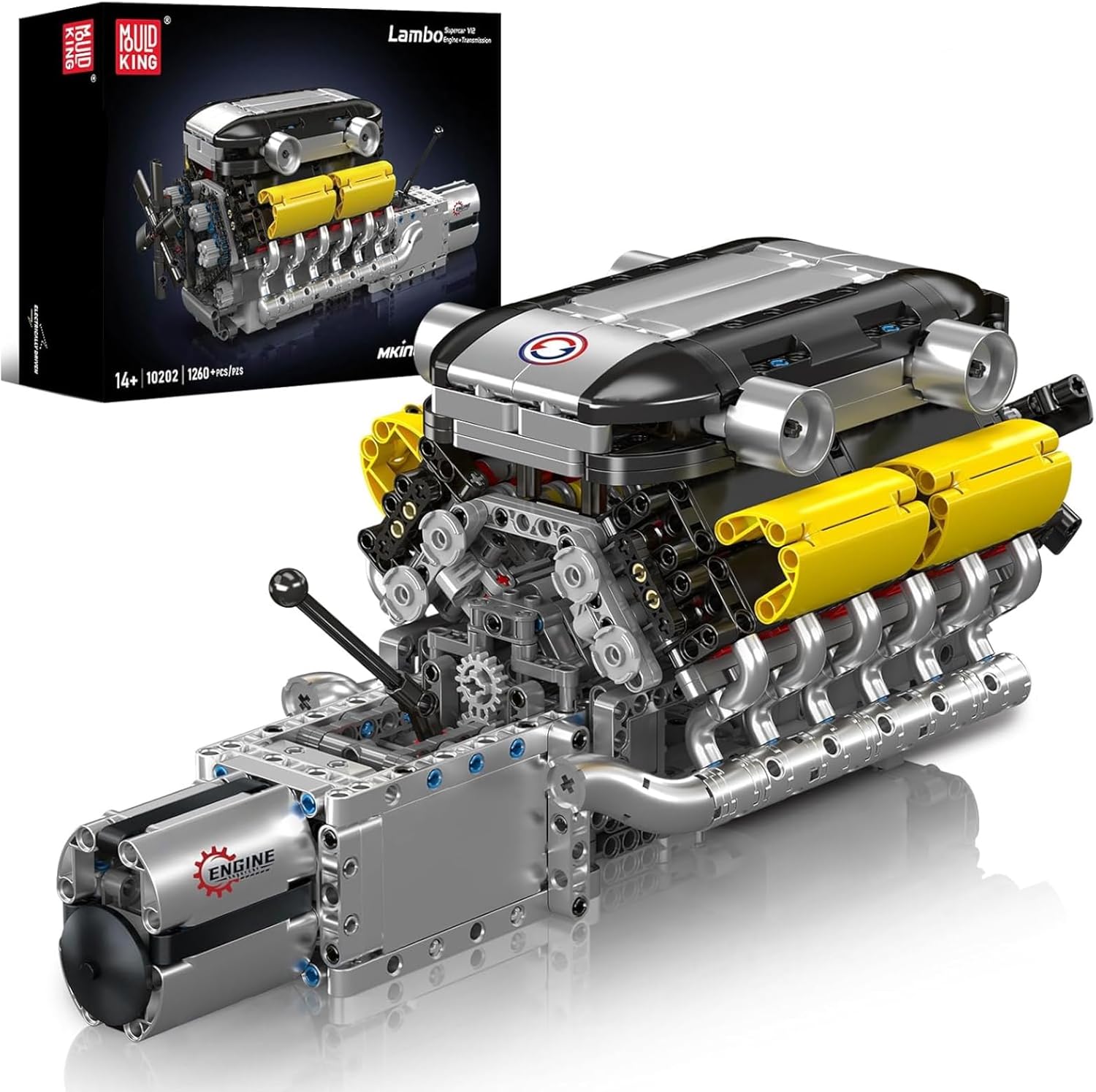 Mould King 10202 V12 Sports Car Engine Building Kit - Working Motorized Model, 1260 PCS STEM Toy for Adults & Car Fans