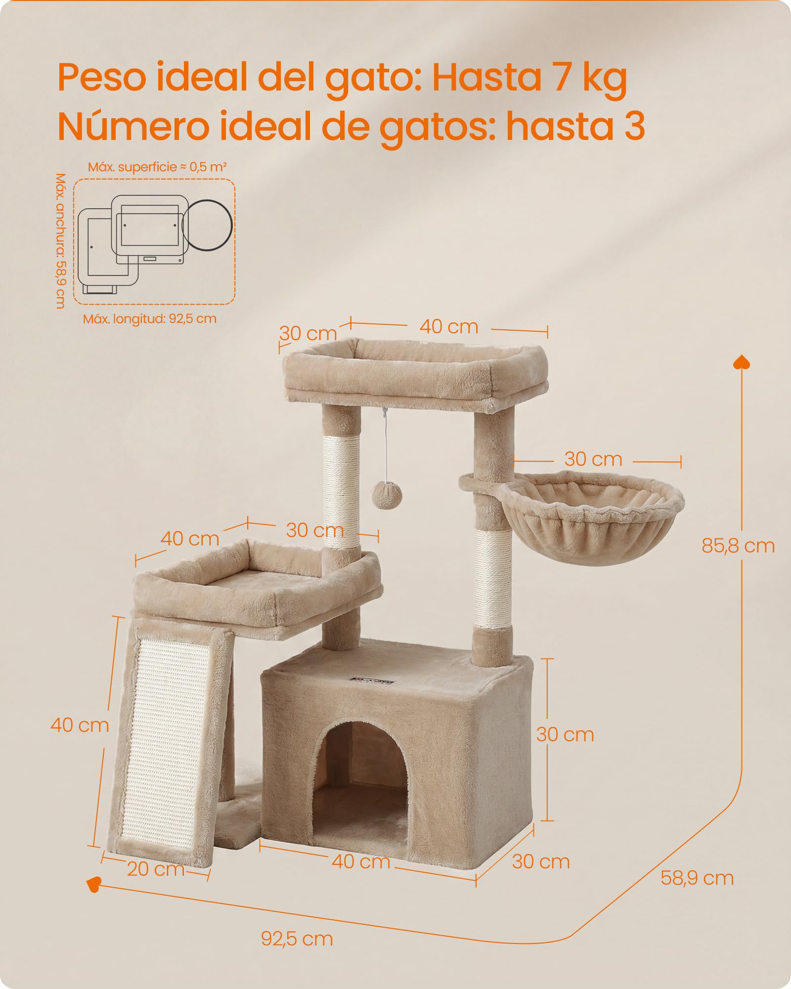 Feandrea Árbol para Gatos, Torre de Juegos con 2 Camas Grandes