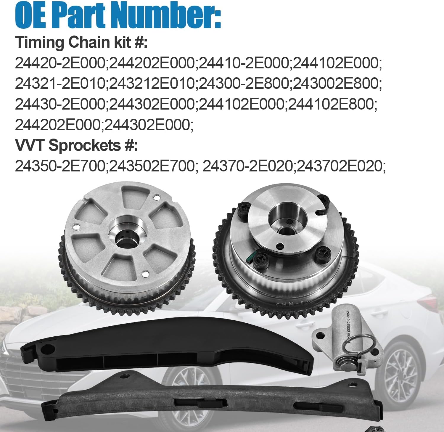 243212E010 24350-2E700 Timing Chain Kit with VVT Camshaft Sprocket Intake & Exhaust Fits For Hyundai Elantra Kona Veloster 2.0L 2017-2021 / For Kia Forte Forte 5 2.0L 2017-2022