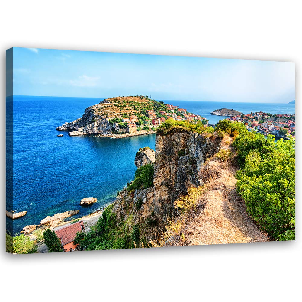 Leinwandbild XXL Stadt am Meer Wandbild Kunst Landschaft Blau 120x80 cm