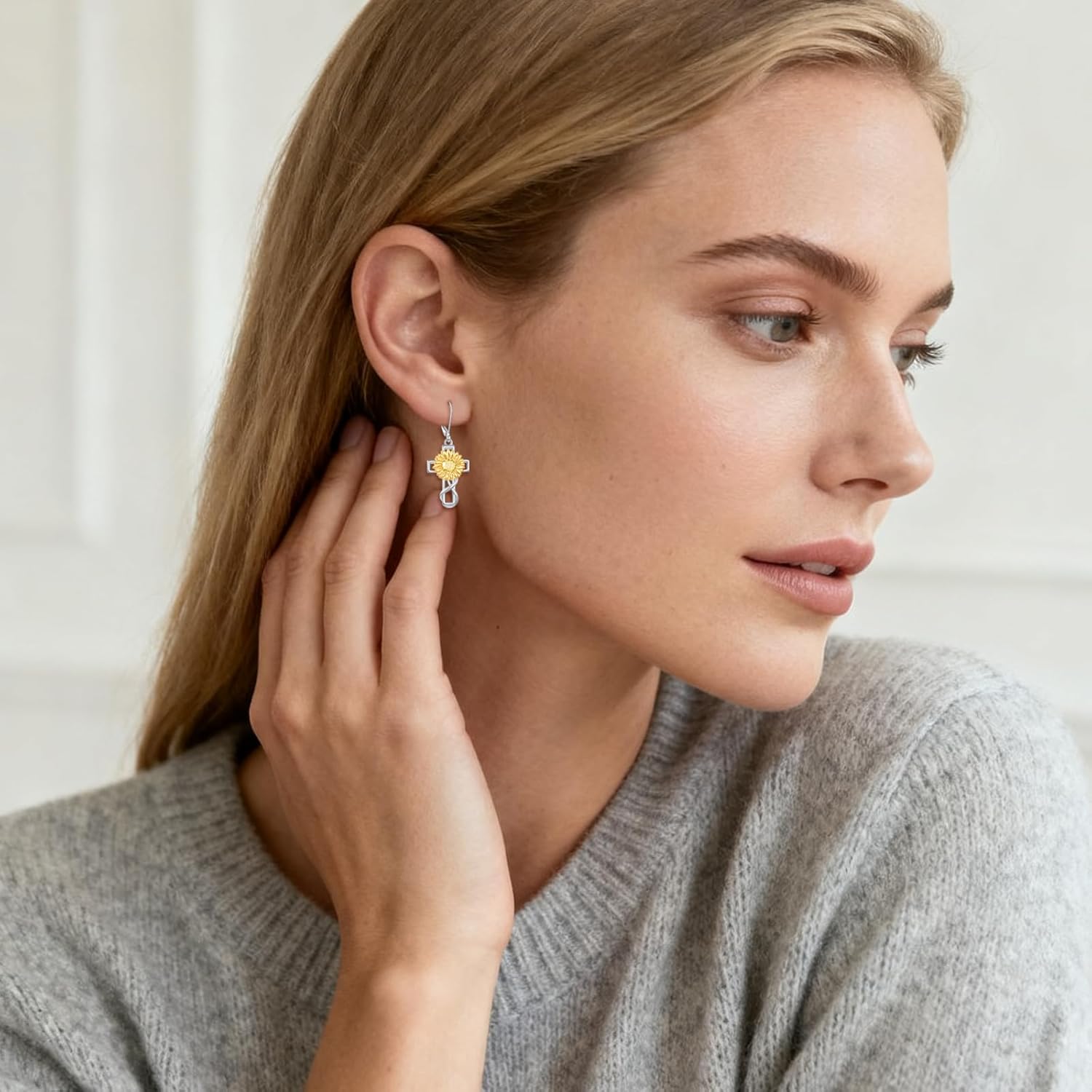 Sunflower Earrings S925 Sterling Silver Cross Sunflower Dangle Drop Earring Flowers Crucifix Jewelry Gifts for Women - Image 6