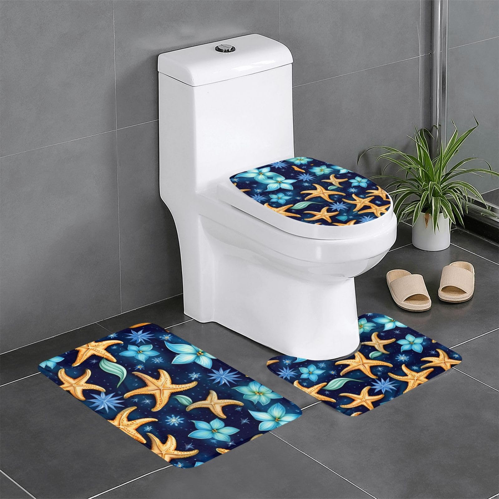 Tapis de salle de bain motif fleurs lot de 3 pour toilettes et coiffeuse