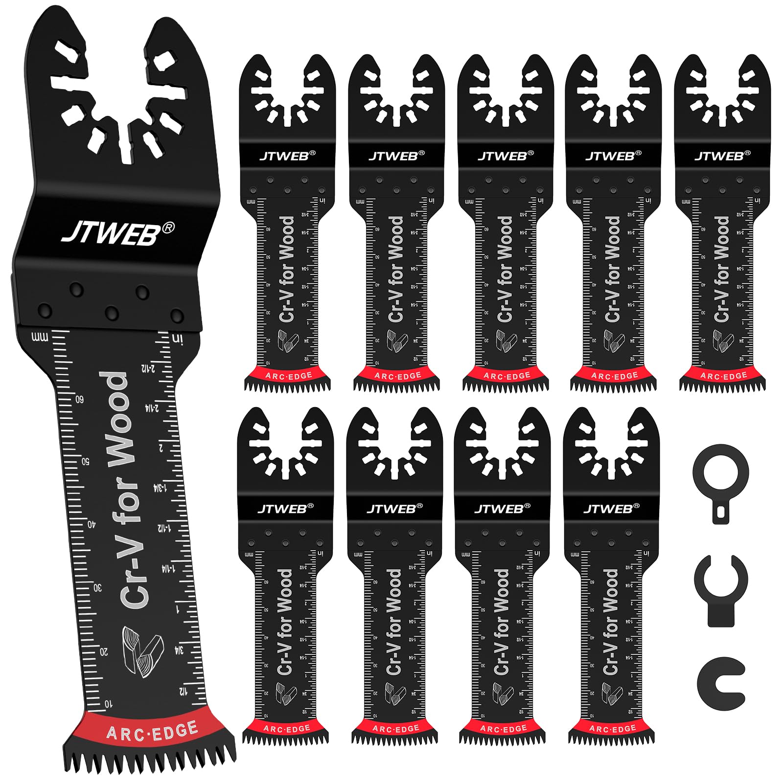 JTWEB Japanese Tooth Oscillating Tool Blade Wood, 10PCS Arc-Shaped Edge Extra Long Reach Oscillating Saw Blades, Multitool Blades Clean Cut for Wood, Plastic, Multi Tool Blades Kits