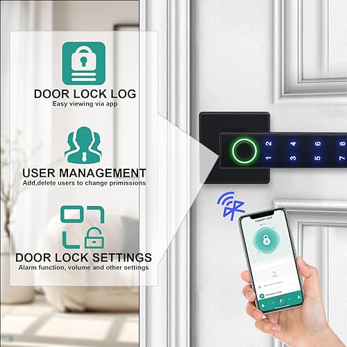 Miniatura 5 de Cerradura de puerta de huellas dactilares, perilla de puerta inteligente, cerradura de puerta de entrada sin llave con asa, cerraduras de puerta