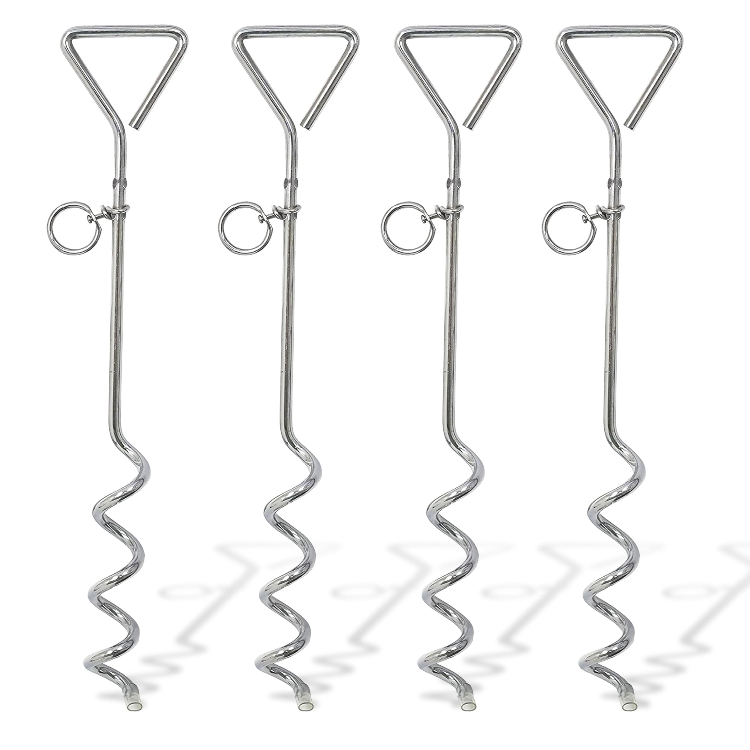 4x 16" Heavy Duty Steel Spiral Dog Stake Ground Spike Anchor for Dog Tether Tie Out Cable, Outdoor Camping, Stainless Steel (Silver, 4x 40cm)