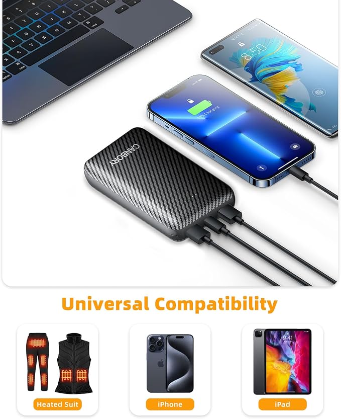 Cargador de batería con USB-C y USB-A para calefacción, negro miniatura 6