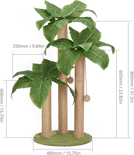 Miniatura 3 de Poste Rascador para Gatos de 31.5 Pulgadas, Árbol Rascador para Gatos con 3 Postes Rascadores y 2 Pelotas Colgantes Interactivas, Postes Rascadores